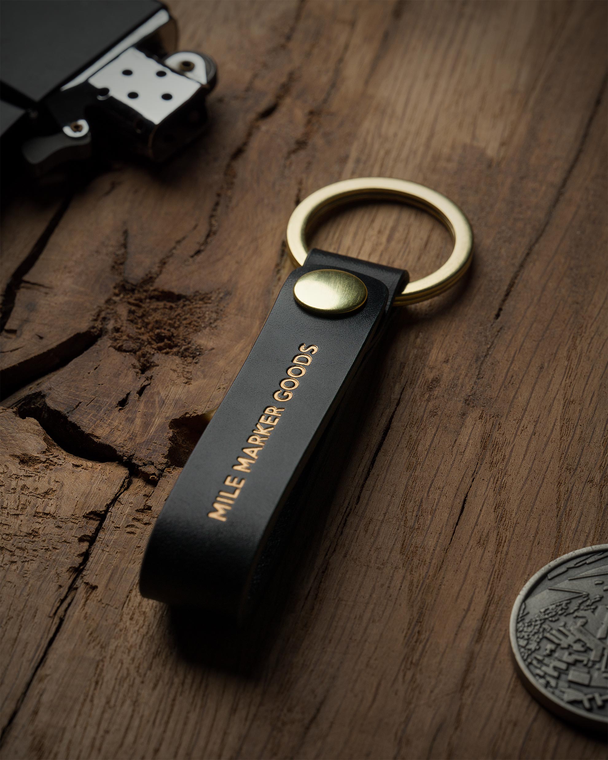 Lanyard Black Leather Gold Hardware