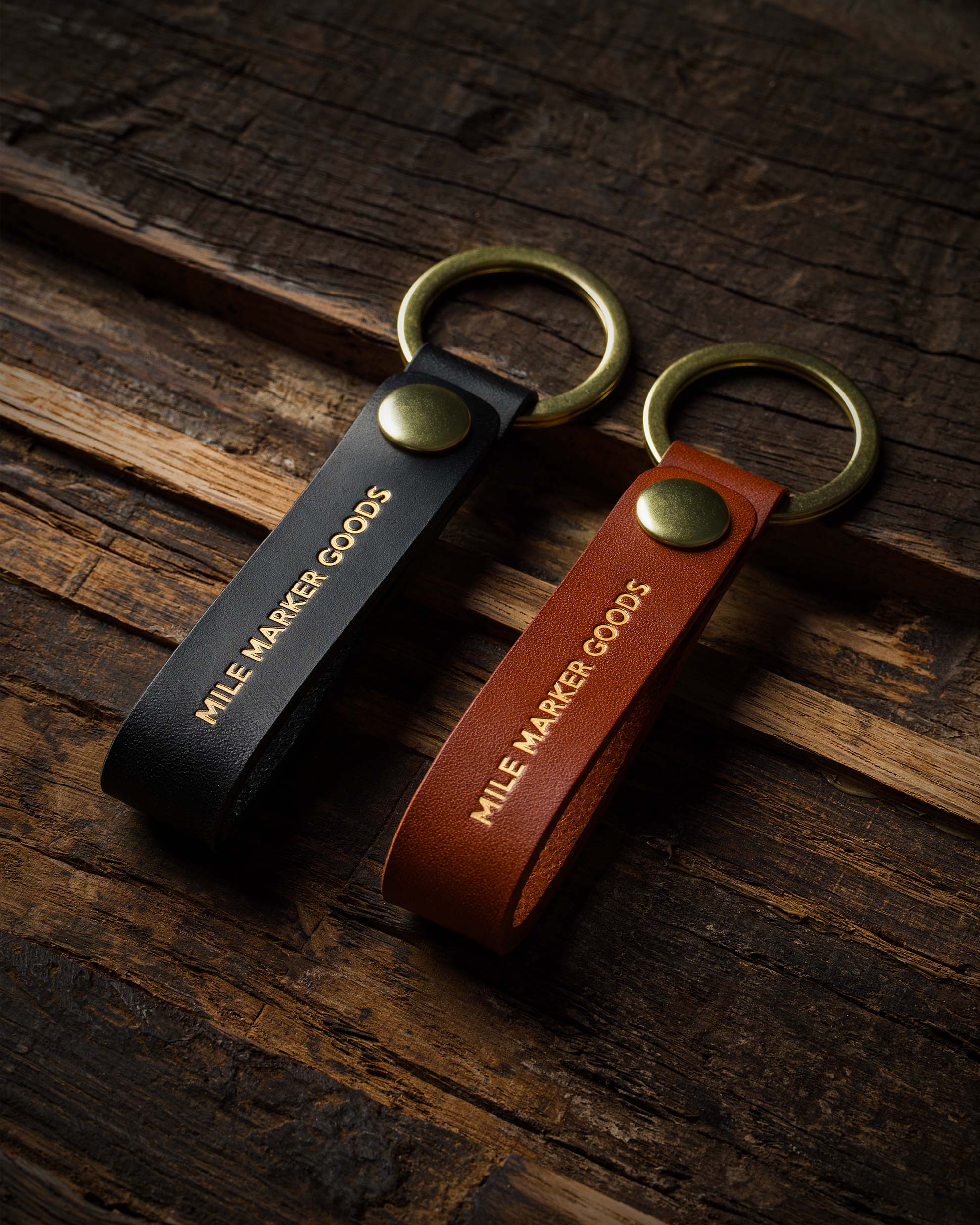 Lanyard Cognac and Black Leather Gold Hardware