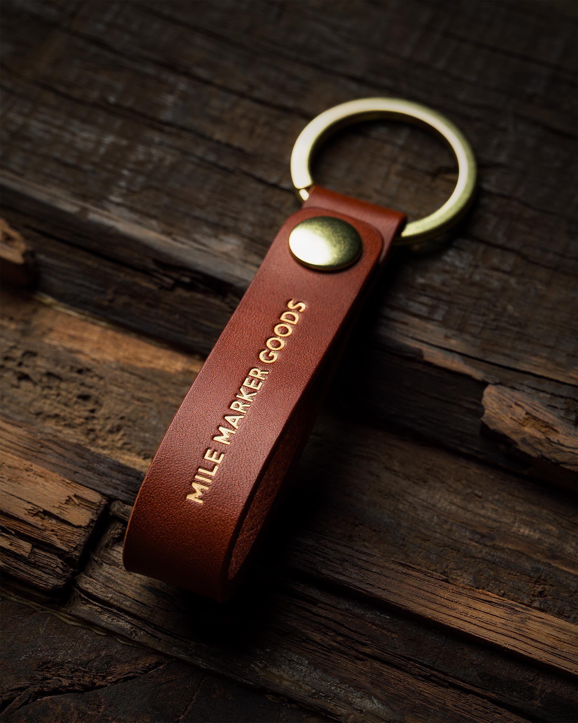 Lanyard Cognac Leather Gold Hardware
